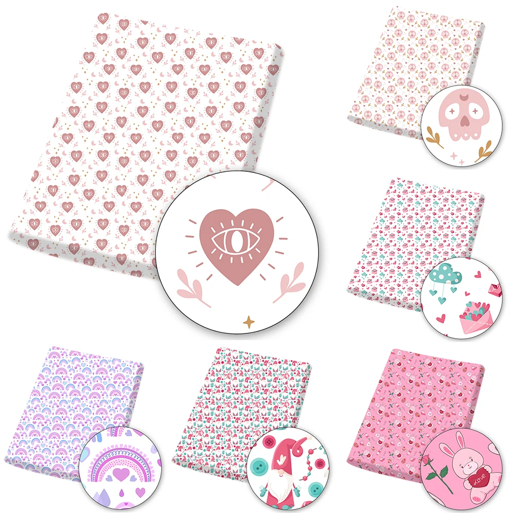 

Valentine's Day Polyester Cotton Fabric By The Meter Love Printed Cloth Sheets DIY Crafts Supplies For Sewing Dress Bag 45*145cm