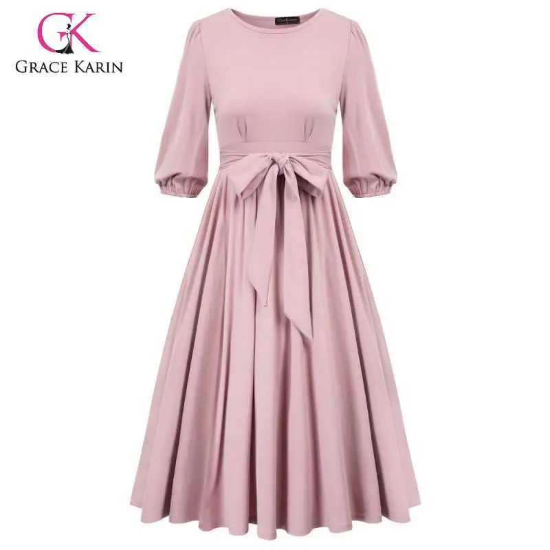 Женское винтажное платье миди Grace Karin однотонное плиссированное А-силуэта