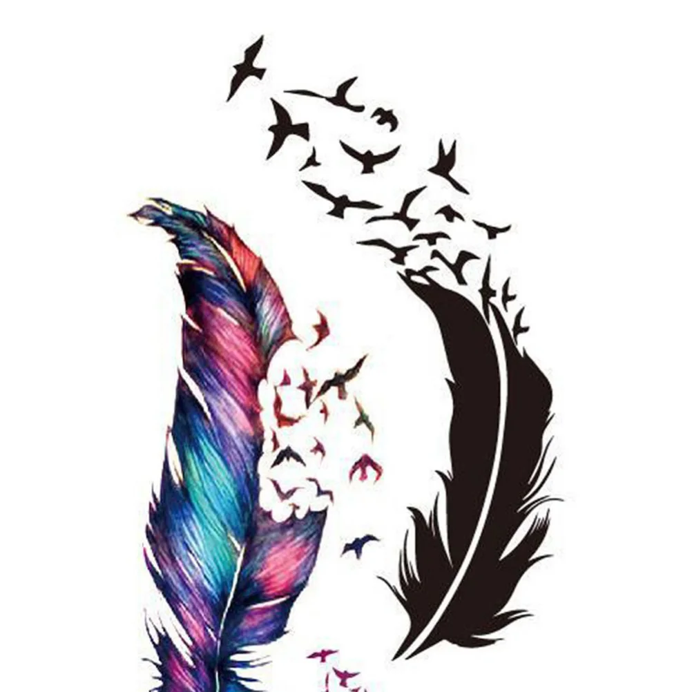 Красочные татуировки с перьями для боди-арта маленькие птицы наклейки Блестящие