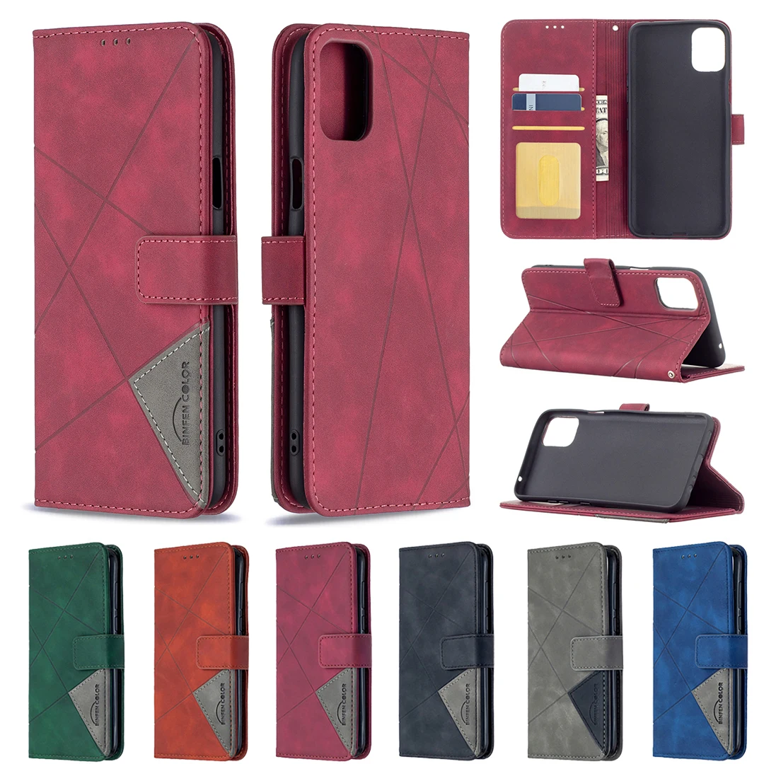 

Splicing Leather Case for LG K42 Flip Wallet Cover Durable Diamond Pattern Card Solts Shockproof Stand Full Protection Phone Bag