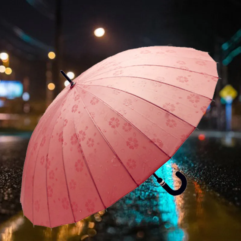 

Женский зонт с длинной ручкой, креативный двойной зонтик двойного назначения с защитой от солнечного дождя, с водными цветами, 24 кости