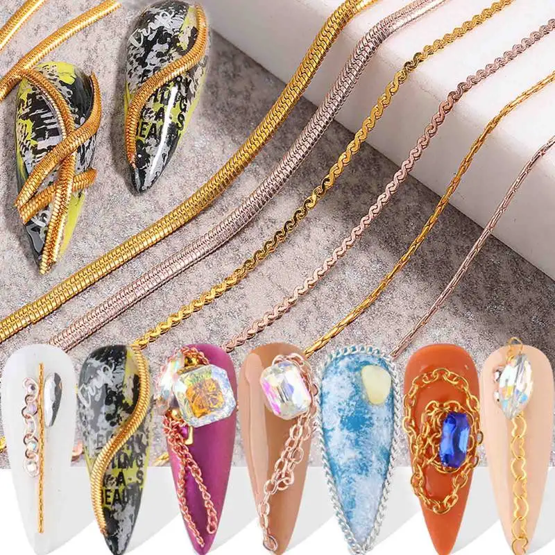 

6pcs/box 20cm Metal Chain Shiny Nail Rhinestone Chain Close/Sparse Chain Nail Ornament Nail Art Decor DIY Jewelry Accessory