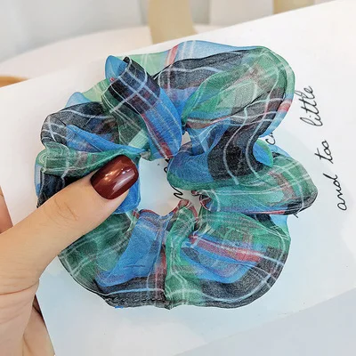 Plaid Large Intestine Hair Tie Hair Rope Mesh Temperament Ins Wind Organza Sweet Flower Head Girl