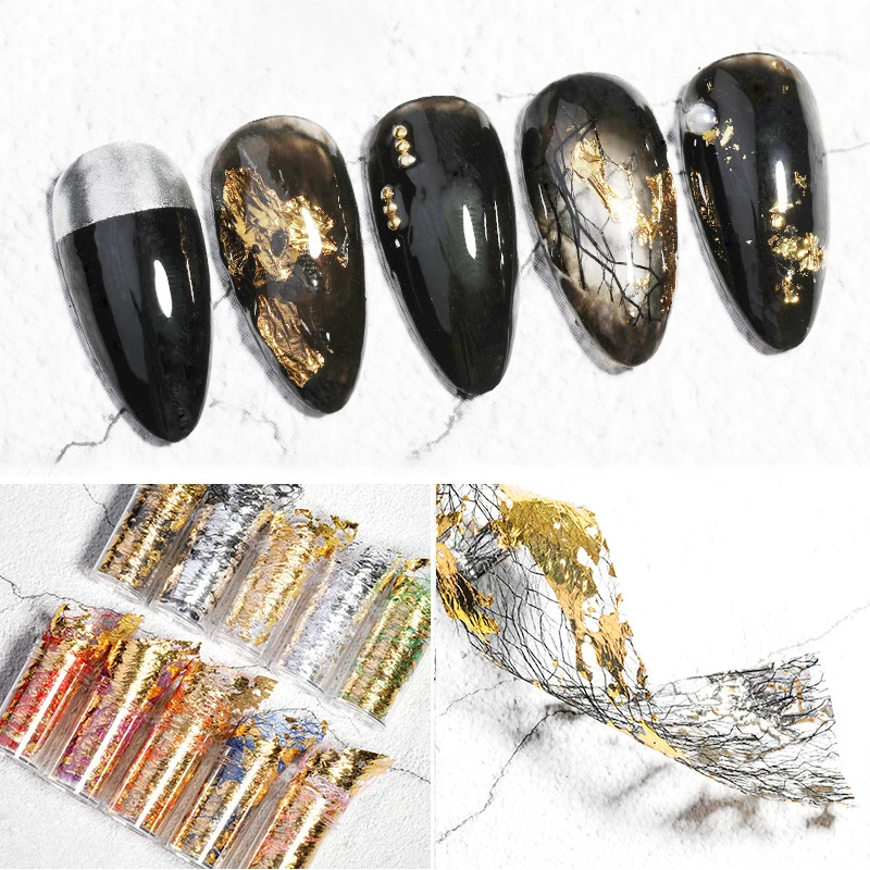 

10 types Gold Silver Nail Art Foil Paper Irregular Aluminum Nail Sticker Manicure Glitter Gel Polish DIY Design Nail Decoration