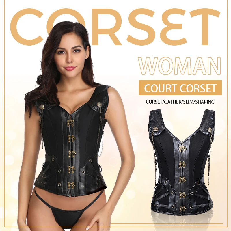 

Steampunk Medieval Renaissance Costume Palace Lady Gothic Knight Corset Viking Pirate Cosplay PU Leather Halter Waistcoat 6XL