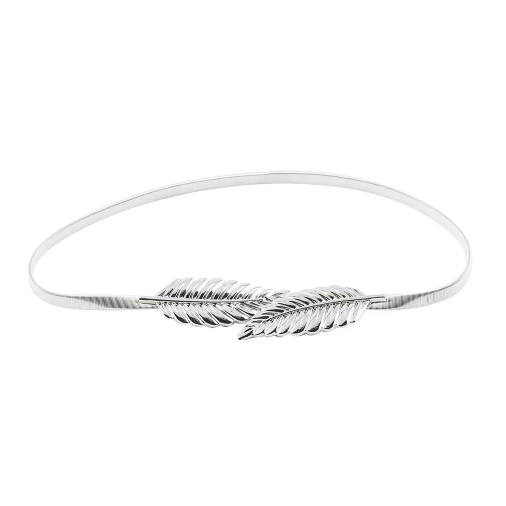 

Women Belts Leaf Shape Belt Metal Leaves Cummerbund Clasp Front Stretch Waistband Gold Silver Elastic Waist Belt