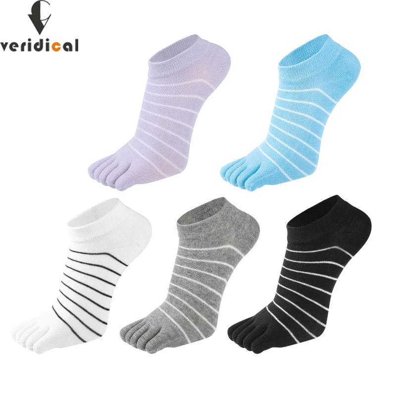 1 Pair Pure Cotton Five Finger Ankle Socks Woman Girl Striped Solid Fashion Cute Harajuku No Show Socks With Toes Hot Sell