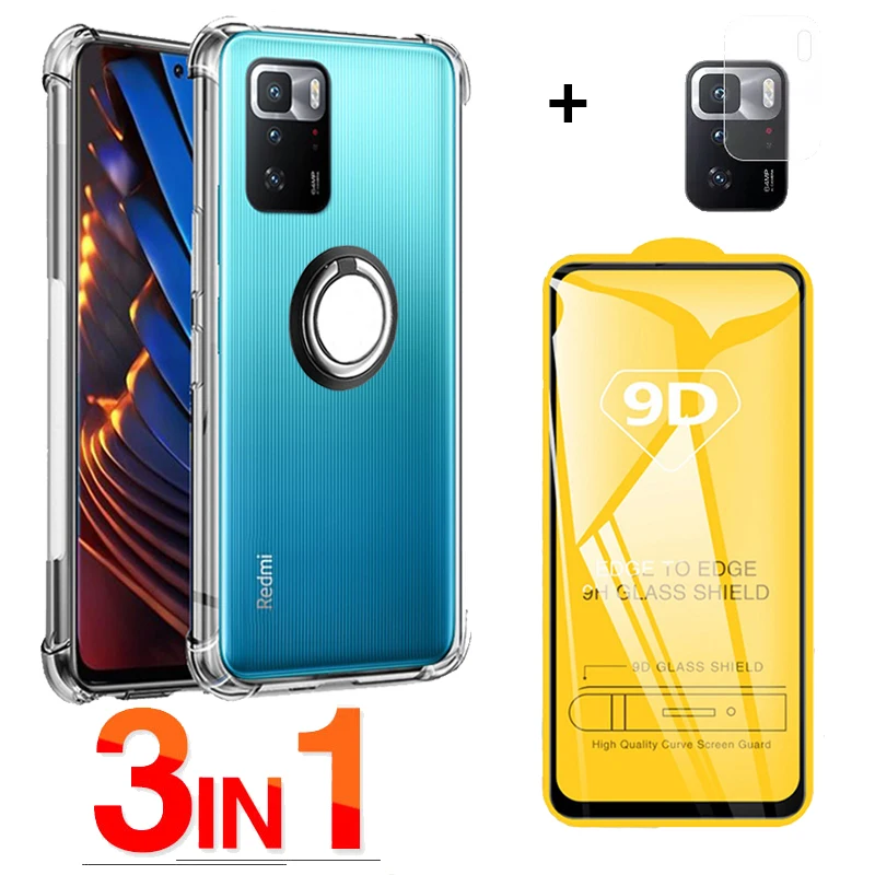 

Metal Ring Holder Case For Redmi Note10 Pro Xiaomi Not 10 Pro Soft Transparent Silicone Phone Case + Glass celular Xiomi RedmiNote 10Pro 5G Bumper Shockproof Protective Cover Xiaomi Redmi Note10 Pro Cases With Ring