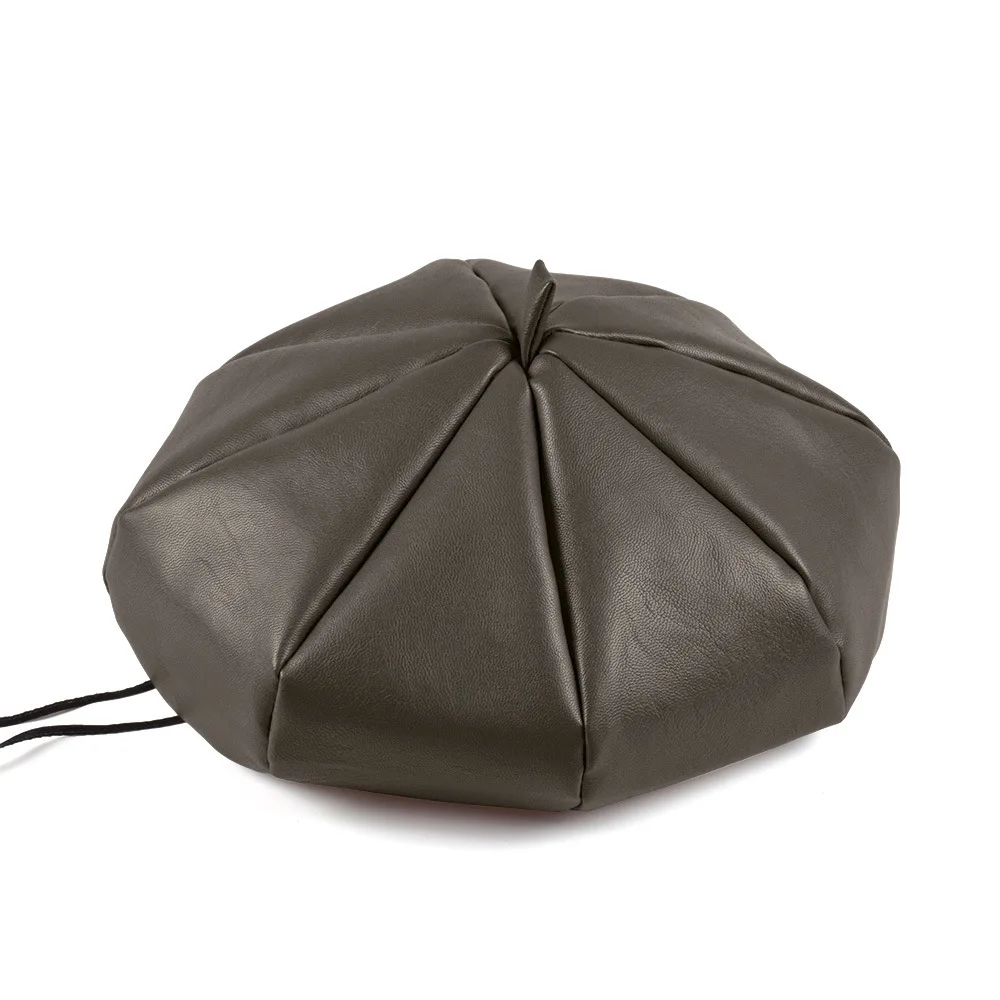 

Autumn And Winter New Style Imitation Sheepskin PU Leather Korean-style Fashion Painter Cap WOMEN'S Adjustable Soft