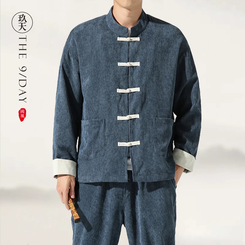 

★male corduroy tangzhuang overcoat loose big yards Chinese tunic suit antique plate buckles suit Chinese style jacket