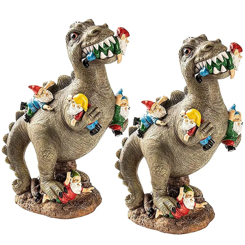 

2Pcs Resin Dinosaur Statue Decorative Gnome Art Garden Office Sculpture Placed on Your Garden and Lawn Unique