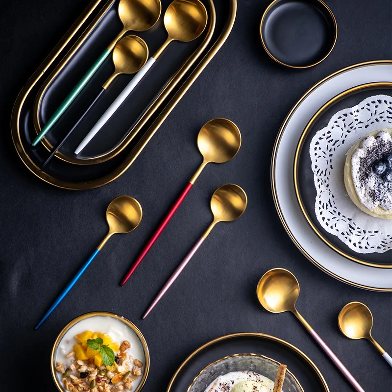 4 шт. чайная ложка из нержавеющей стали десертная золотой чай кофе посуда