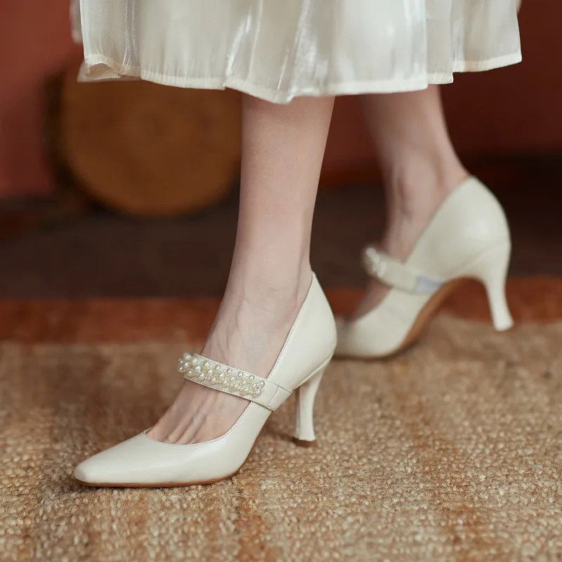 

FEDONAS Sweet Women's Shoes 2021 Elegant Pearl Decoration High Heels Female Pumps Genuine Leather Wedding Party Shoes Woman
