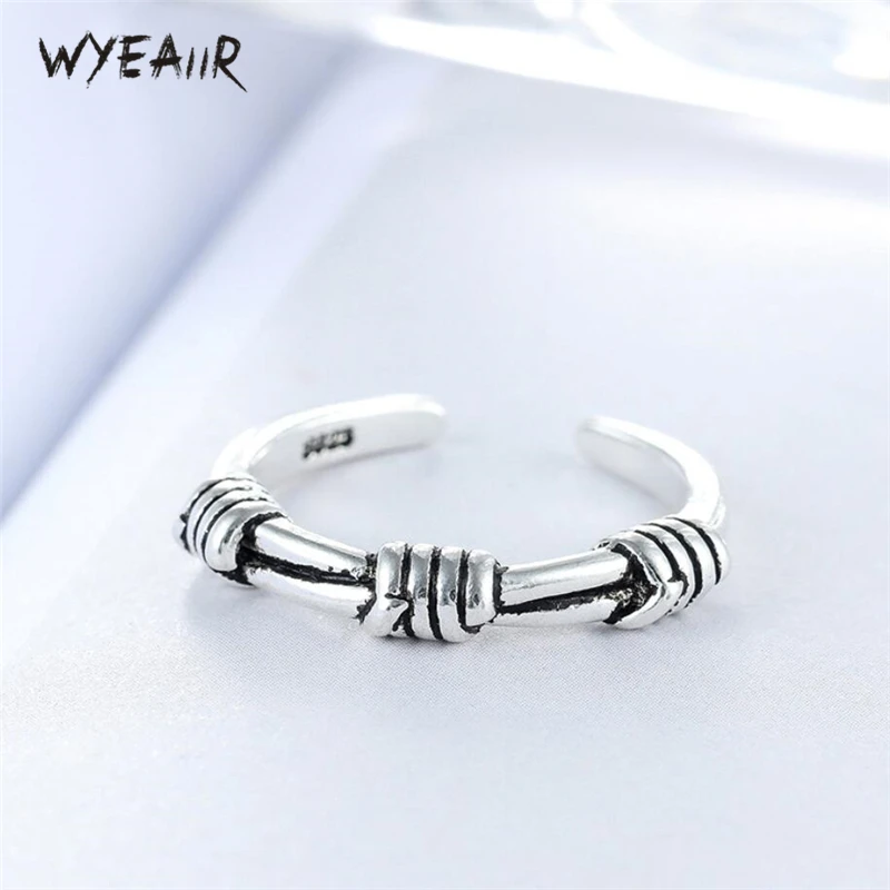 

WYEAIIR Retro Thai Silver Mini Cute Rope Knot Simple Sweet 925 Sterling Silver Female Resizable Opening Rings