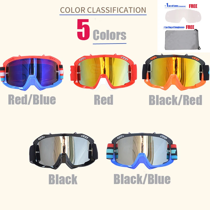 

Summer Motocross Goggles Sunglasses of Dirt-Bike Off-Road Biker Outdoor Men Women Motorcycle Helmet Sun-Glasses Free Lens+Bag