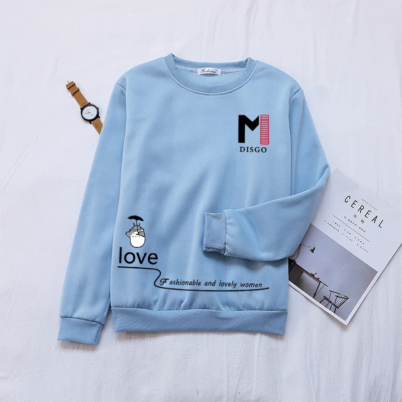 

Sweatshirt Women Round Neck Long Sleeve Loose Cartoon Printed Fleece Sweatshirts Pullover Tops Autumn Winter Woman Streetwear