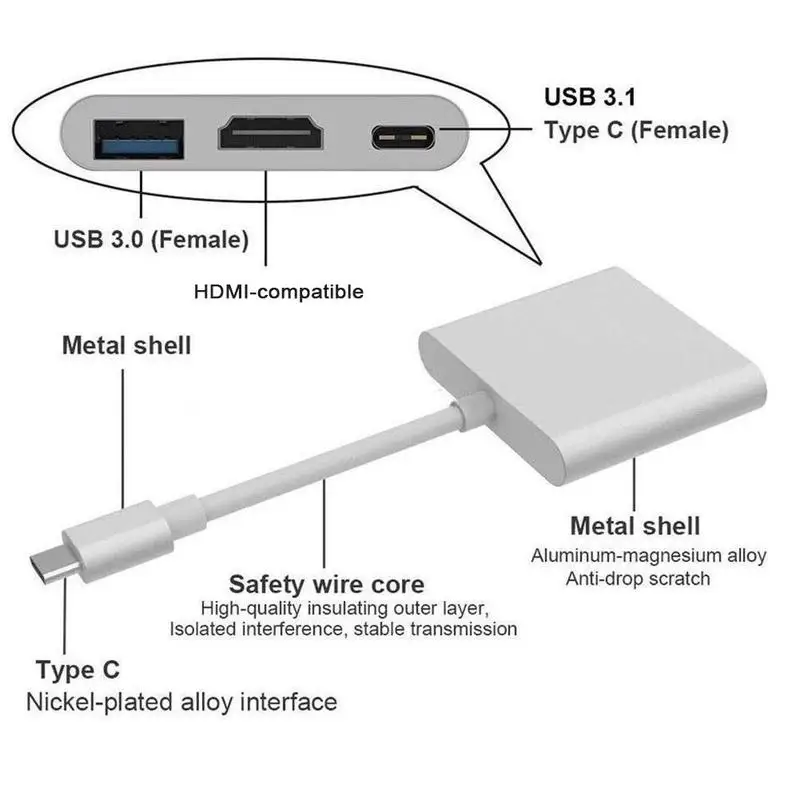 

Usb c HDMI-compatible Usbc to 3.1 Converter Adapter Type to 3.0/Type HDMI-compatible/USB c Adapter Aluminum Type-C