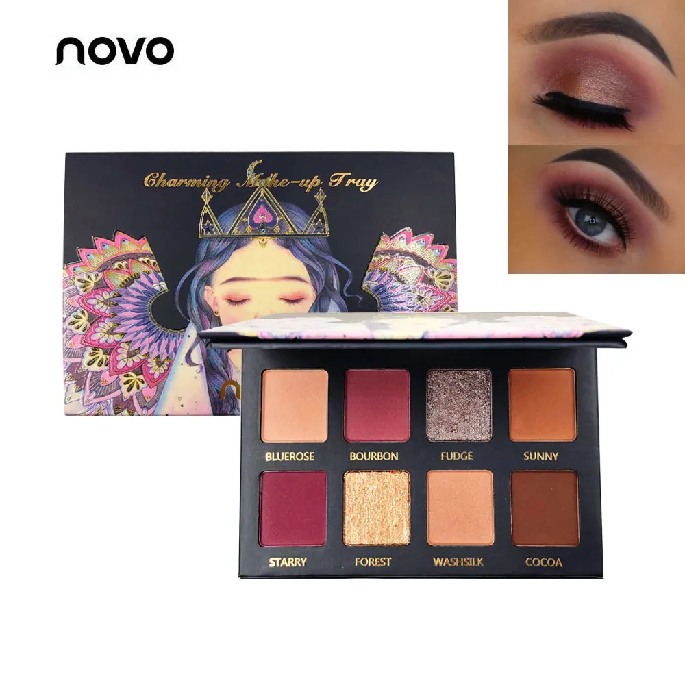 Палитра теней для век NOVO красно-фиолетовые нюдовые тени 8 цветов матовые