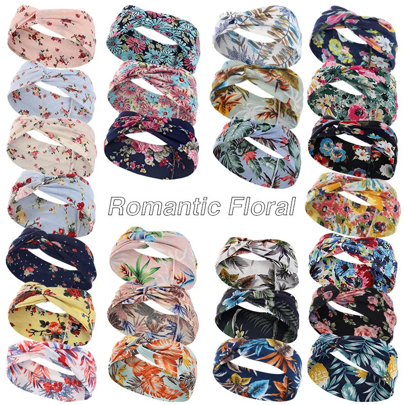 

Vintage Cross Turban Headbands Bohemian Hairbands Floral Print Twist Knotted Sport Yoga Bandanas Headwrap Elastic Hair Bands new