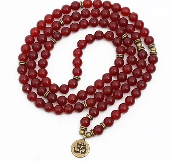 Красный 108 бусин 8 мм Эластичный регулируемый Лотос жизни Дерево Будда OM eye чакра