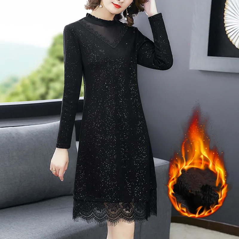 Винтажное кружевное черное платье KMETRAM женское весенне осеннее мини с длинным