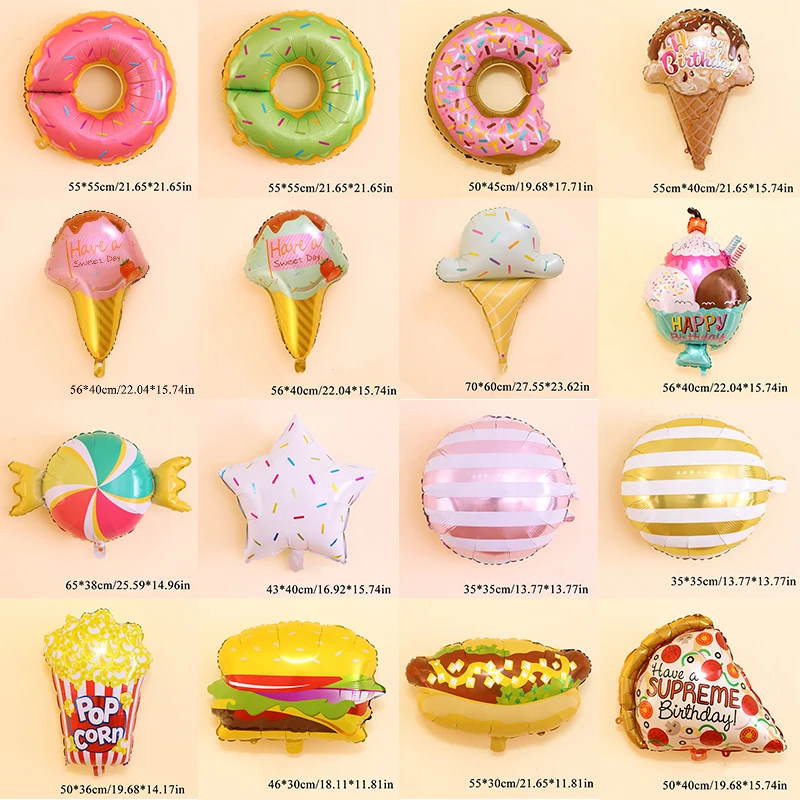 

New Pizza Hot Dog Popcorn Donut Burger Aluminum Film Balloon, Food Shaped Balloon Children's Birthday Decoration Kids Toys