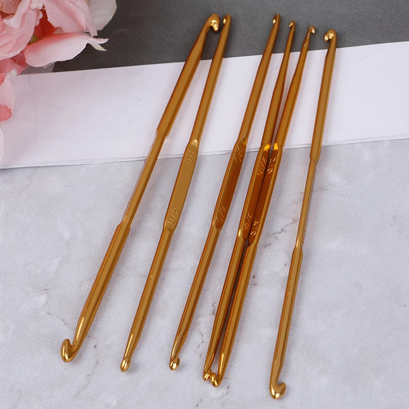 6Pcs/Set Weave Craft Sweater Knitting Metal Handle Needles Golden Alumina Double End Crochet Hook Needle Set | Дом и сад