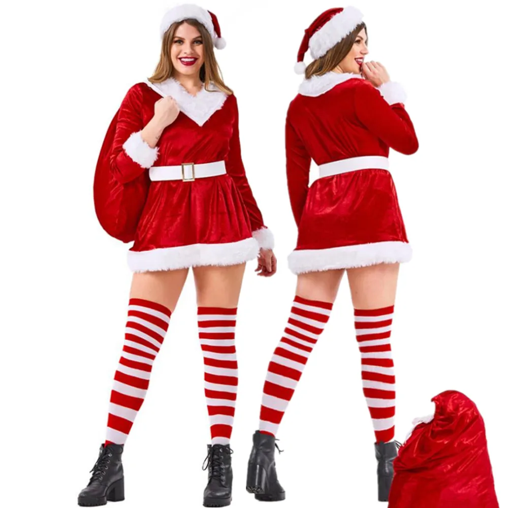

Fashion Sweetie Women Christmas Fancy Party Dress Sexy Xmas Dress Outfits Suit For Adults Ladies Santa Claus Cosplay Costumes