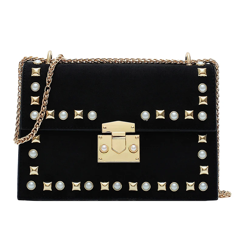 Винтажная модная квадратная сумка с заклепками 2019 Новая высококачественная