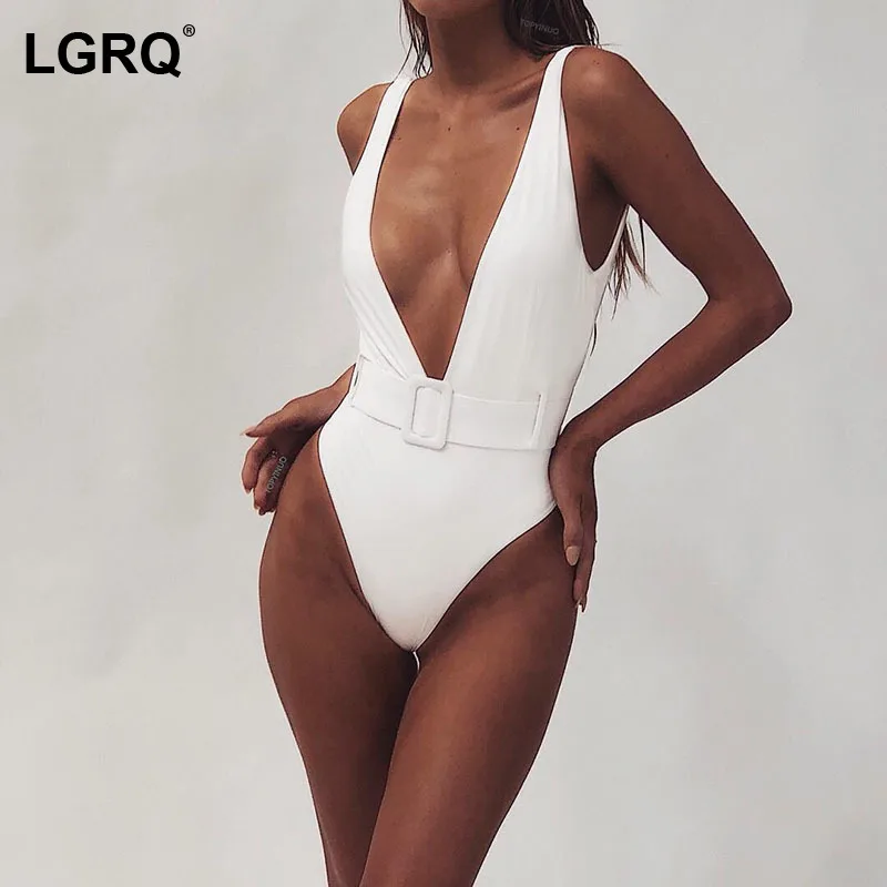 

[LGRQ] Women White Sexy Backless Slim Bikini Beachwear Bathing Suit Two Piece Set New High Waist Spring Summer 2021 19D1246