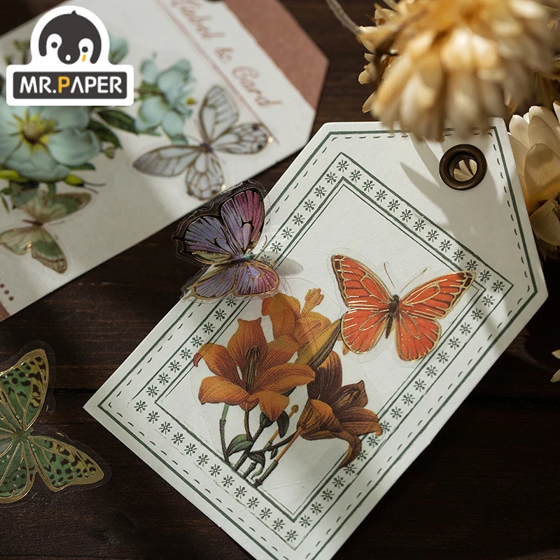 Mr Paper 8 дизайн бабочка в бутылке серия ПЭТ горячее тиснение наклейка креативный DIY