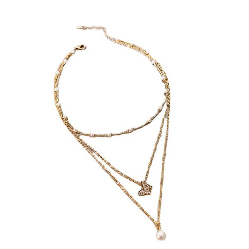 

Women Multilayer Butterfly Pearl Necklace Choker Necklace Collar Choker Gothic Multilayer Pendant Necklaces Jewelry Party