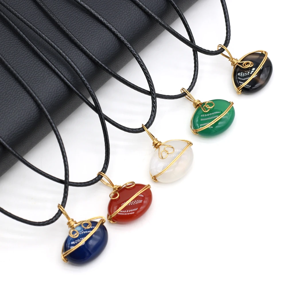 

Charm New Natural Stone Agate Handmade Copper Wire Pendant Necklace Men and Women Exquisite Holiday Gift Banquet Wear Rope Chain