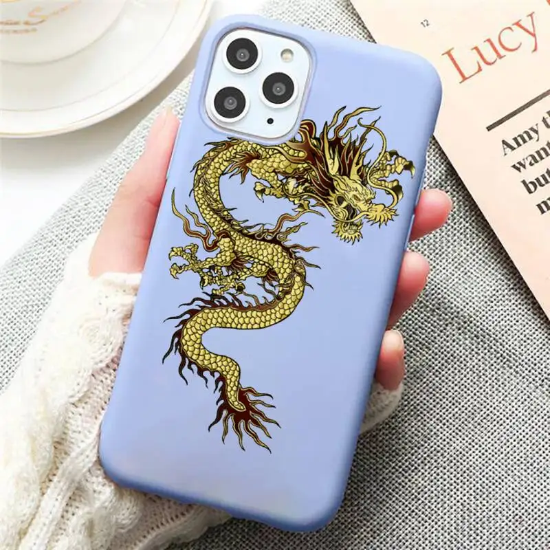 

Chinese style Dragon Phone Case Candy Color for iPhone 11 12 mini pro XS MAX 8 7 6 6S Plus X SE 2020 XR