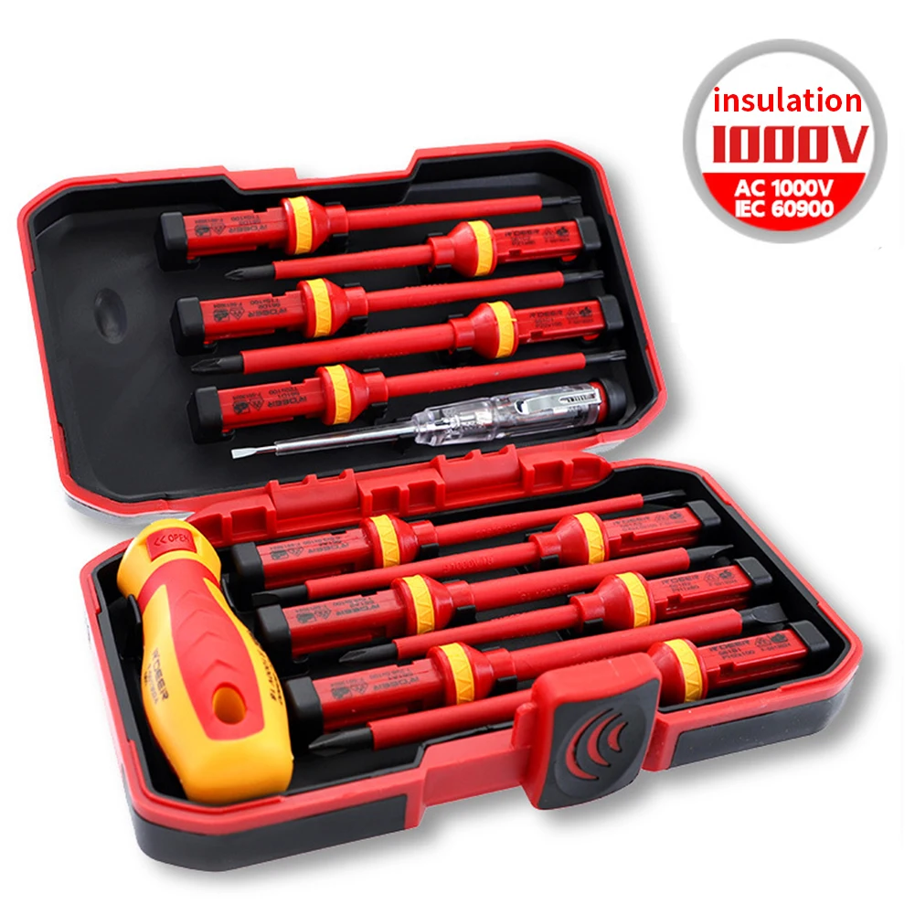 

13PCS Insulated Screwdriver Bit Set Electrician 1000V Set Magnetic Tips Interchangeable Durable Repair Hand Tools Kit Box