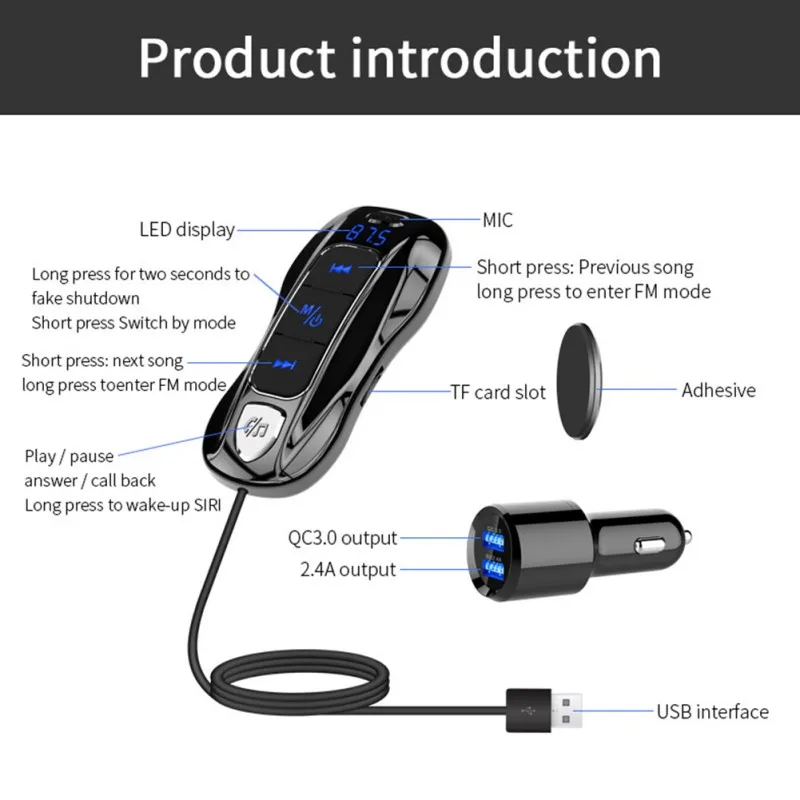 Новый Bluetooth 5 0 автомобильный комплект громкой связи fm передатчик MP3 плеер PD3.0