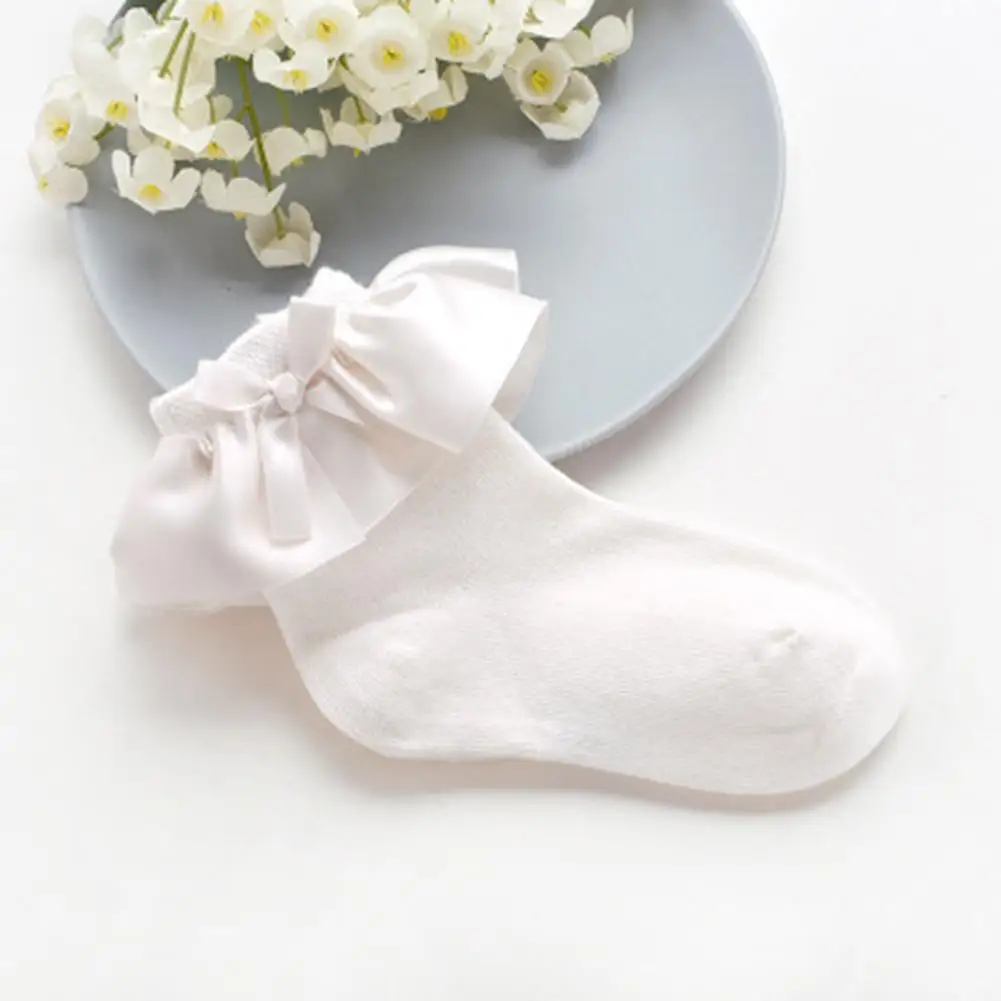 

Winter Newborn Baby Girl Solid Color Cotton Bowknot Ruffled Ankle Princess Socks