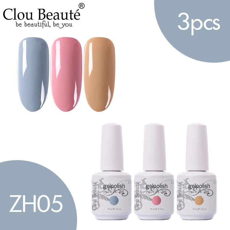 ZH05 Clou Beaute 3 шт. 15 мл Гель-лак набор УФ светодиодный лак для ногтей для маникюра УФ-гель для ногтей Топ УФ светодиодный гель для ногтей Гибридный гель для ногтей - Цвет: ZH05