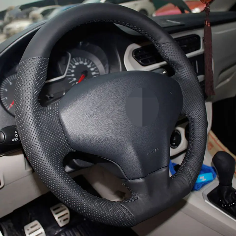 Черный чехол на руль из искусственной кожи ручной работы для Citroen Elysee C-Elysee Elysee peugeot 301