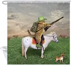 Забавная душевая занавеска с животными, ковбойская кошка с винтовкой, лошадь на зеленой траве, ранчо с коровой собакой, душевая занавеска для ванной комнаты