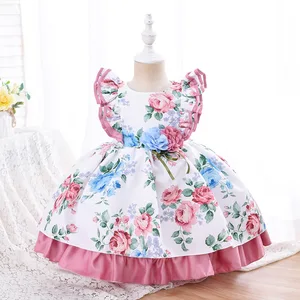 Baby Girl Clothes Ruffle Short Sleeve Cute Floral Lace Children's Dress For Birthday Party Kids Wedd in Pakistan