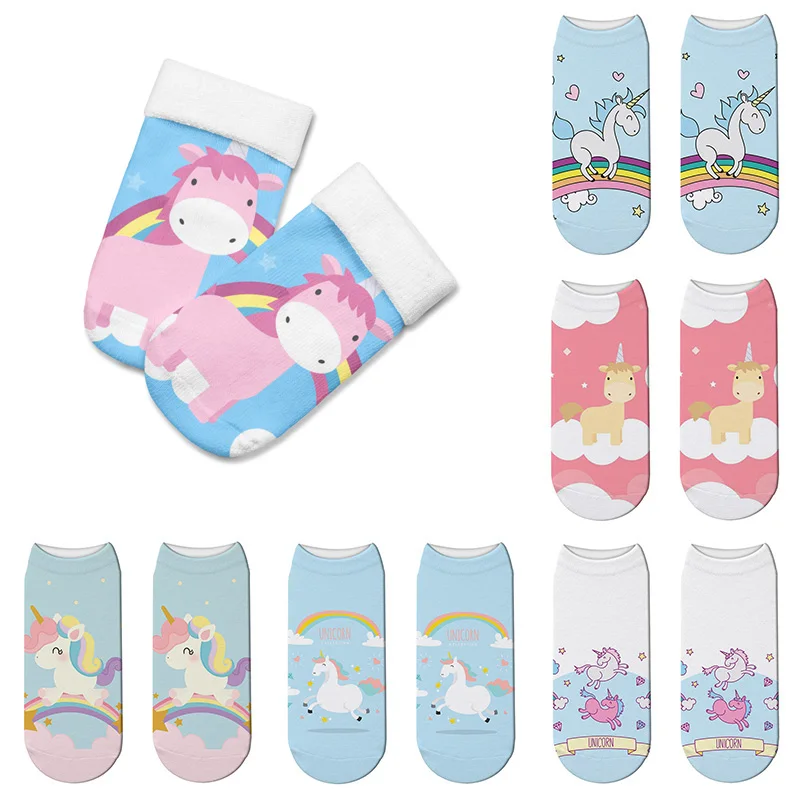 Новый 3D принт носки с единорогами Для женщин индивидуальный дизайн хлопковые