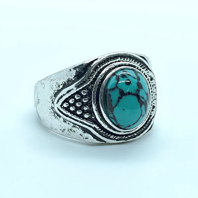 Модные синие кольца на палец из бирюзы винтажные антикварные натурального камня