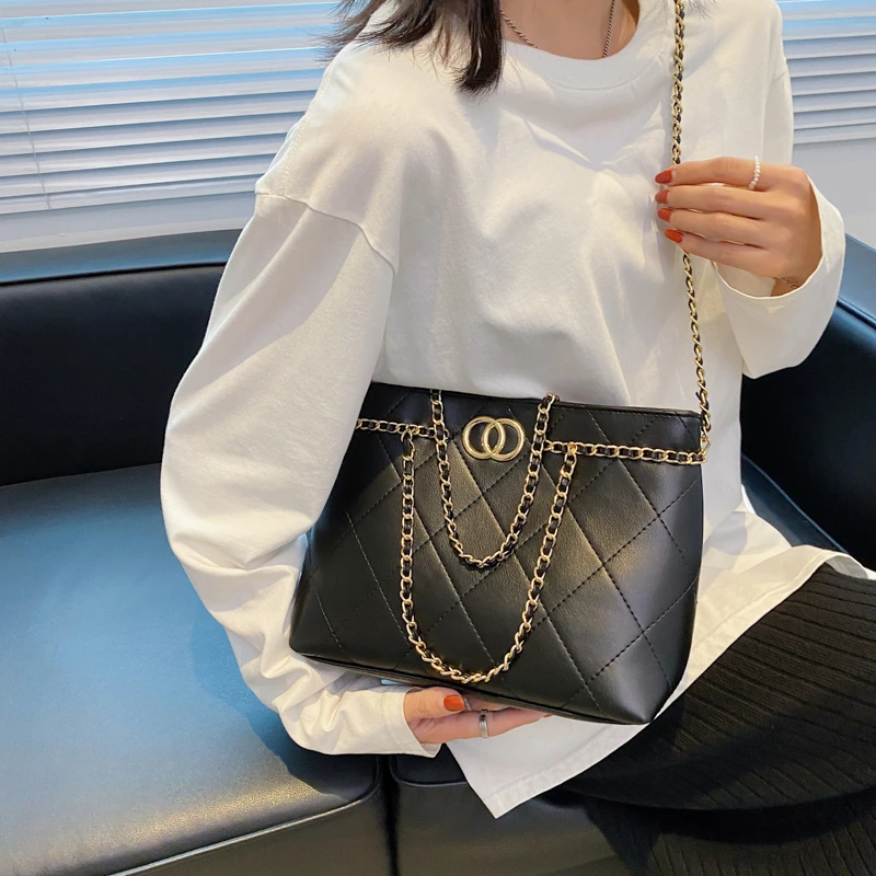 

Модная ромбовидная кожаная Вместительная женская сумка-мессенджер через плечо с цепочкой Женская роскошная дизайнерская сумка