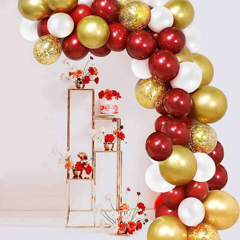 Kit de arco de guirnalda de globos rojos, 102 piezas, confeti dorado transparente, globo blanco para suministros de fiesta de cumplea&ntilde;os y boda-0
