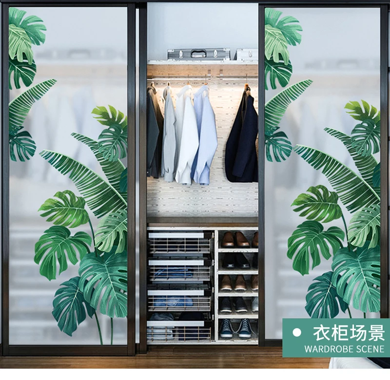 Tropical Plant Turtle Leaf Wall Sticker Fresh Beach Palm Leave Art Decal Door Wall Decoration for Living Room Kitchen Home Decor