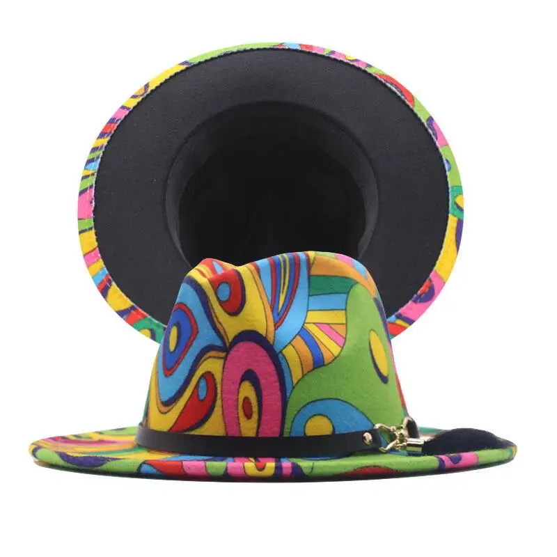 

Colorful Wide Brim New Style Church Derby Top Hat Panama Felt Fedoras Hat for Men Women artificial wool British style Jazz Cap