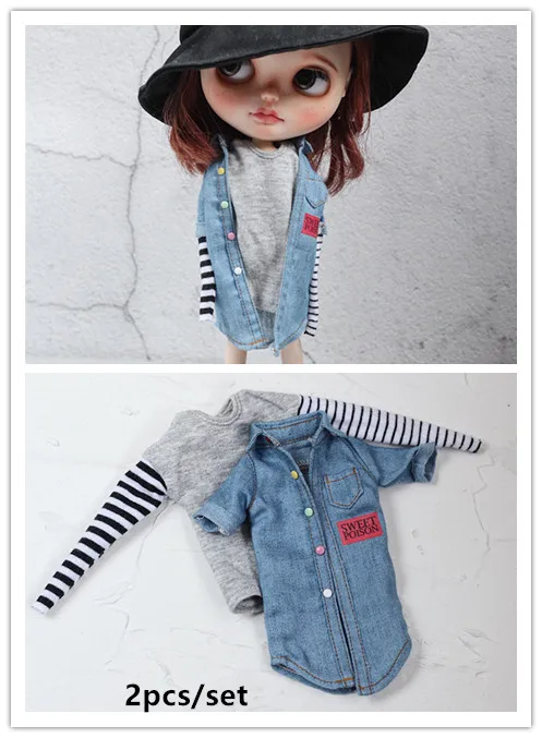 2 шт./компл. 1/6 кукла [джинсовая рубашка] blyth Denim Ob24 длинная рубашка Кукла наряд