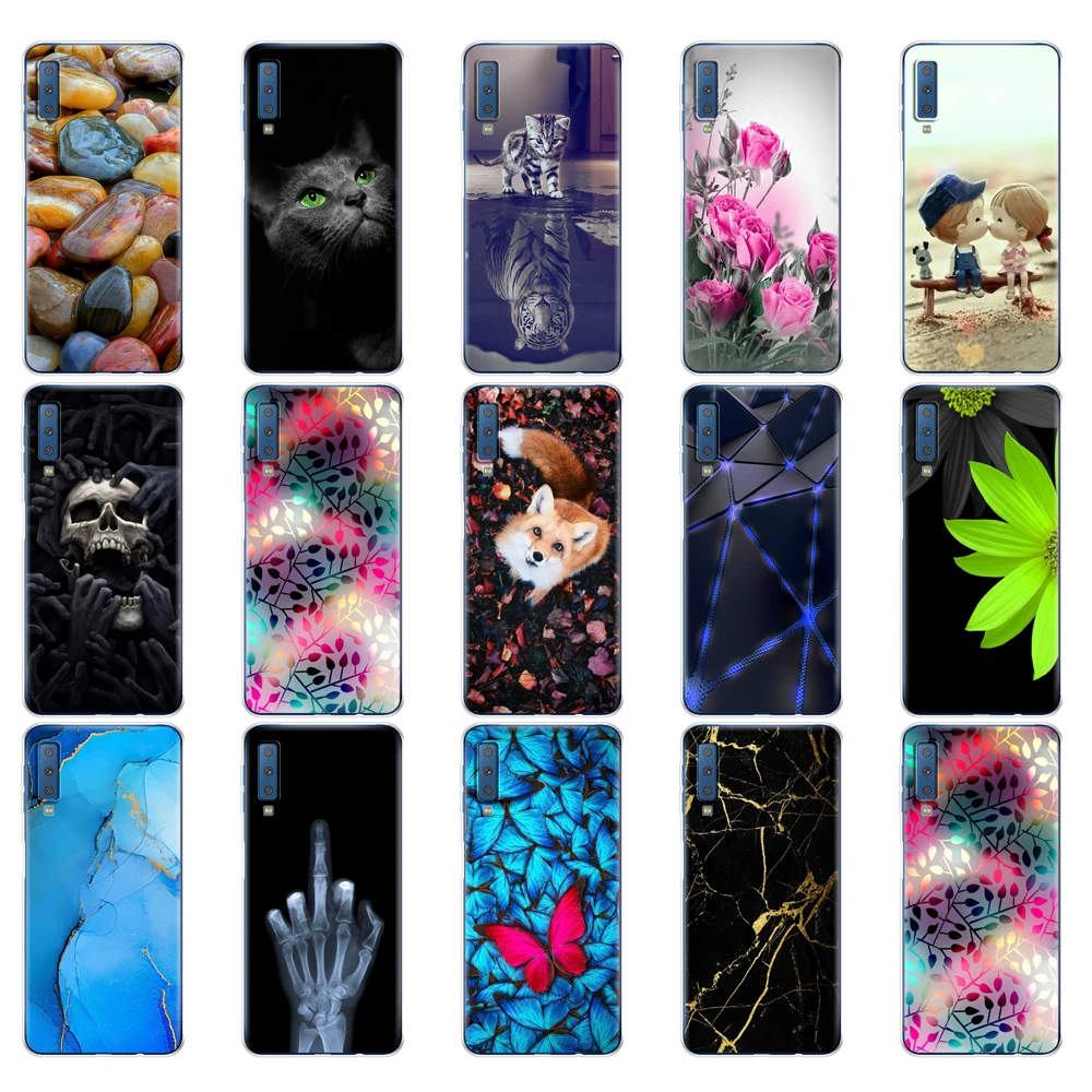 Cases For Samsung Galaxy A7 2018 Phone Cover Silicone Colorful Printing Back Case A750 A750F 6.0 Inch | Мобильные телефоны и