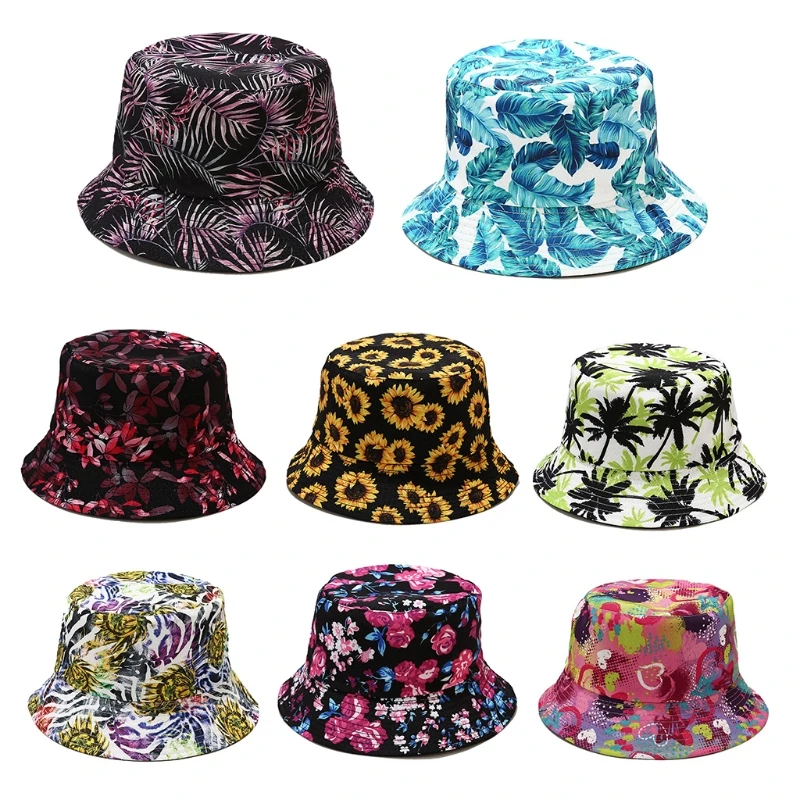 

Unisex Tropical Leaves Print Bucket Hat Sunscreen Cotton Panama Fisherman Cap D08E